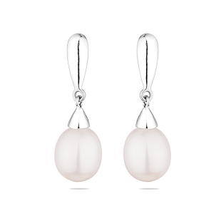 Silver Earrings with natural white pearls CAA050 Swan