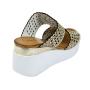 Women's gold leather sandals with perforation on white platforms