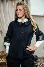 Women's black short jacket with leather collar and cuffs Avangard