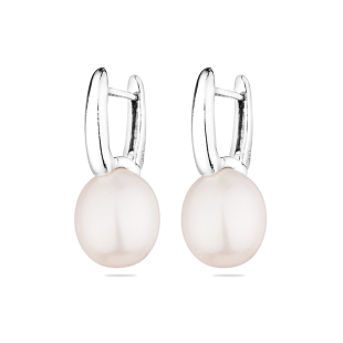 Silver Earrings with natural white pearls CAA090EW Swan