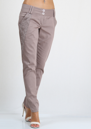 Beige long trousers with lace inserts RUMENA