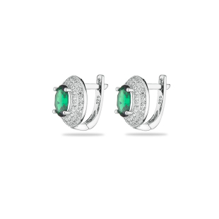 Silver еarrings with emerald and zircon EM779E Swan