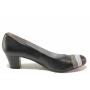 Women's anatomical shoes made of genuine leather with white and gray stripe on medium heel 21177