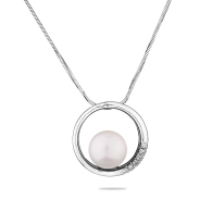 Silver necklace with natural white pearl and zirons SP0278W Swan