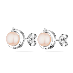 Silver earrings with freshwater pink pearls and zirconium SE0253P Swan