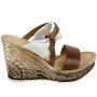 Women's brown leather flip-flops with white suede strap 16004taba