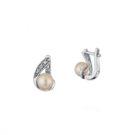 Silver earrings with white pearls and zirconium CAA020 Swan