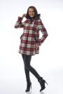 Women's coat with a hood made of red checkered fabric Radesk