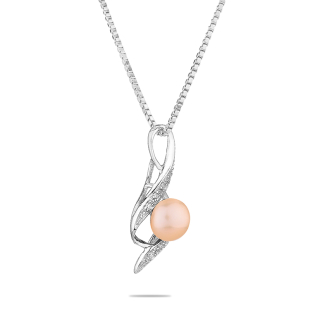 Silver necklace with natural pink pearl and zirons SP0022P Swan