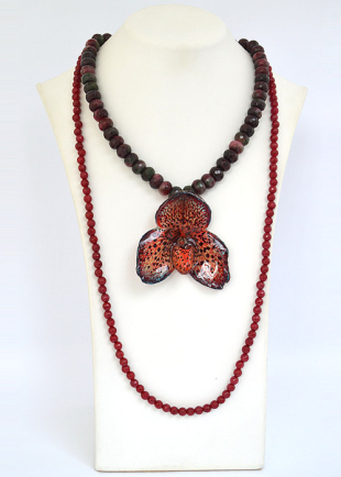 Necklace With Real Bellatulum Orchid, Agate, Tourmaline Dannyra Jewels