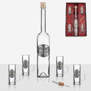 Decorated Glass Bottle And Four Glasses Artina