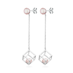 Silver Earrings with natural pink pearls CAA086ER Swan