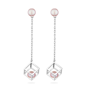 Silver Earrings with natural pink pearls CAA086ER Swan