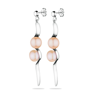 Silver Earrings with pink natural pearls GE013R Swan