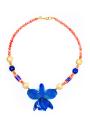 Colier din orhideea naturala, margele cloisonne, corali, agat si perle mallorca Rea Blue Dannyra Jewels