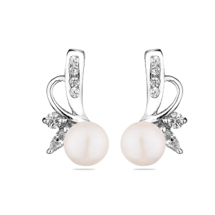 Silver Earrings with natural pearls SE0409W Swan