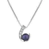 Silver necklace with freshwater black pearl and zirconia CAA020NB Swan