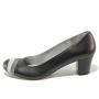 Women's anatomical shoes made of genuine leather with white and gray stripe on medium heel 21177