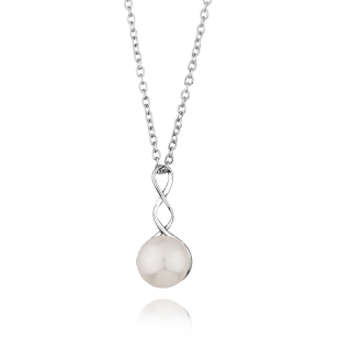 Silver necklace with white natural pearl pendant RT376NW Swan 