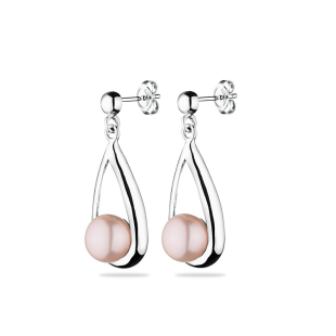 Silver Earrings with pink natural pearls GE003R Swan