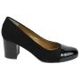 Women's black suede leather shoes with patent leather bowlers