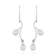 Silver earrings with freshwater white pearls CAA004 Swan