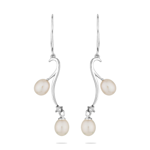 Silver earrings with freshwater white pearls CAA004 Swan