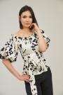 Women's elegant off shoulder blouse in ecru and black 82215-483