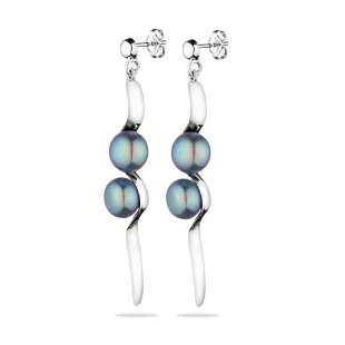 Silver Earrings with black natural pearls GE013B Swan