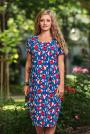 Rochie de culoare albastră cu imprimeu floral roșu Avangard