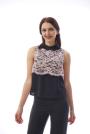 Women's black sleeveless blouse with pink lace and collar 82021-978