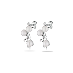 Silver earrings with natural pearl and zirconium RT259EW Swan