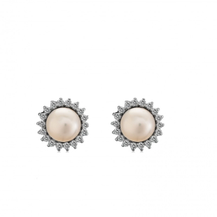 Silver Earrings with natural white pearls SE0307W Swan