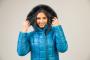 Women's winter jacket in blue green color with hood 22103-405