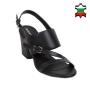 Women's black leather sandals with medium heels 19176