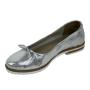 Women's silver suede leather mocassins with ribbon