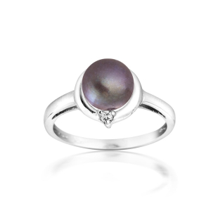 Silver ring with black freshwater pearl and zirconium SR0253B Swan