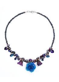 Колие с естествени рози, перли, мъниста и кристали Swarovski Blue Rose Dannyra Jewels