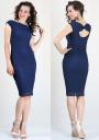 Dark blue lace pencil dress with ribbon on the back RUMENA