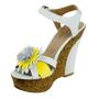 Women's white and yellow leather wedge sandals with flower 13002yellow