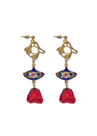 Russian Romance Earrings With Real Rose and Cloisonne Beads Dannyra Jewels