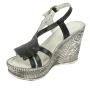 Women's black leather wedge sandals with fringes 16007black