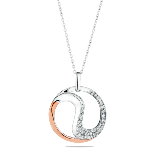 Silver circle necklace with gold plate and zircons JT7403N Swan