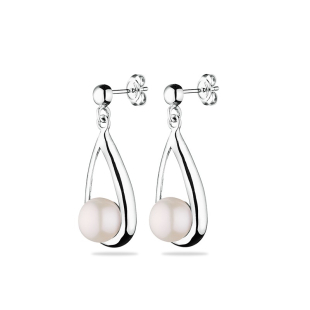 Silver Earrings with white natural pearls GE003W Swan