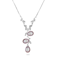 Silver necklace with freshwater pink pearls and zirconium petals CAA001P Swan