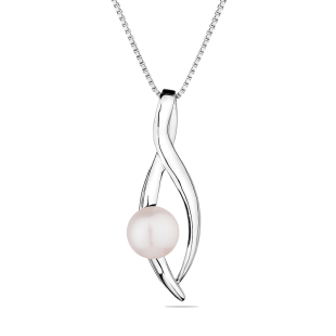 Silver necklace with natural white pearl CAA093NW Swan