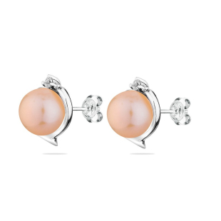 Silver heart earrings with freshwater pink pearls and zirconium stones SE0019B Swan