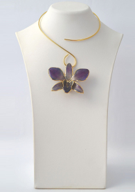 Necklace With Real Orchid In Purple Dannyra Jewels