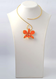 Necklace With Real Orchid In Orange Dannyra Jewels