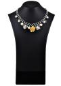 Necklace with Cream Coloured Rose, Mother of Pearls, Silver Plated,  Lava Stone Chain-cream rose Dannyra Jewels